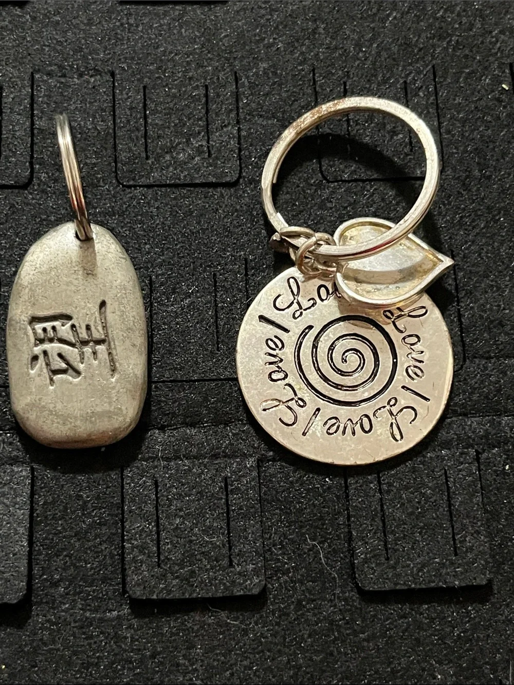 Vintage Silver Tone Spiral 'Love' Pendant Key & Heart Charm
